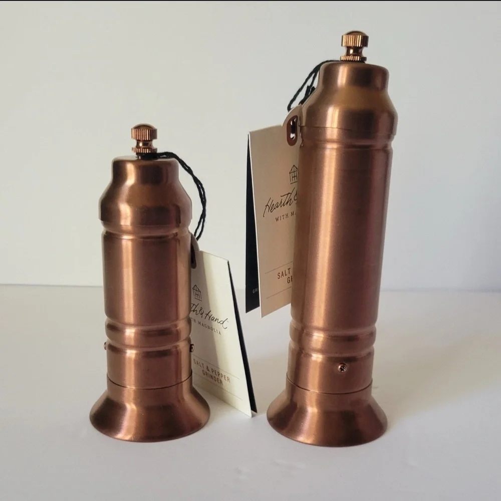 Hearth & Hand With Magnolia Tall & Short Salt & Pepper Crank Grinder Copper Set.